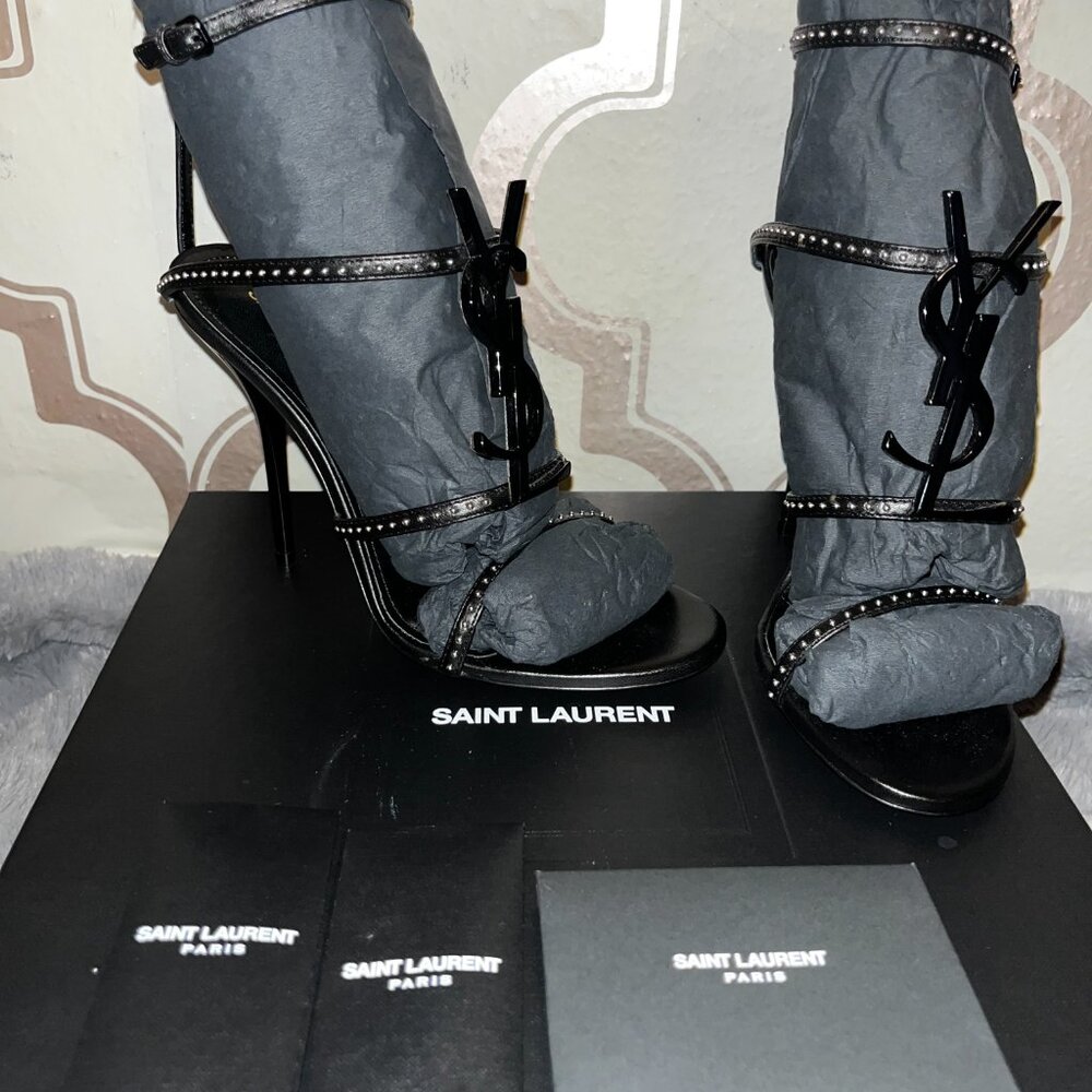 Saint Laurent YSL Opyum Logo Stiletto Sandals Heels Size 36 (US 6) - Picture 4 of 5